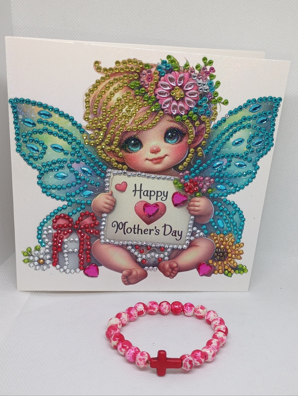 Handmade Mother's Day Card With Cross Beaded Bracelet